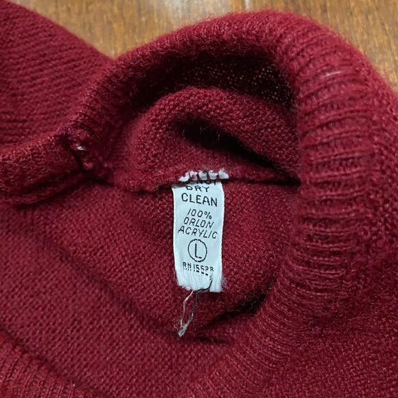 Izod Lacoste Vintage 70s Acrylic Orlon V-Neck Sweater Burgundy Men's Size Large - Picture 7 of 9